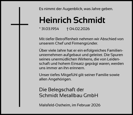 Traueranzeige von Heinrich Schmidt von HNA