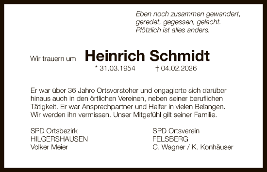 Traueranzeige von Heinrich Schmidt von HNA