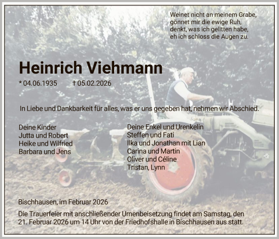 Traueranzeige von Heinrich Viehmann von HNA