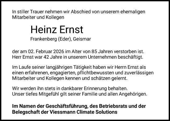 Traueranzeige von Heinz Ernst von HNA