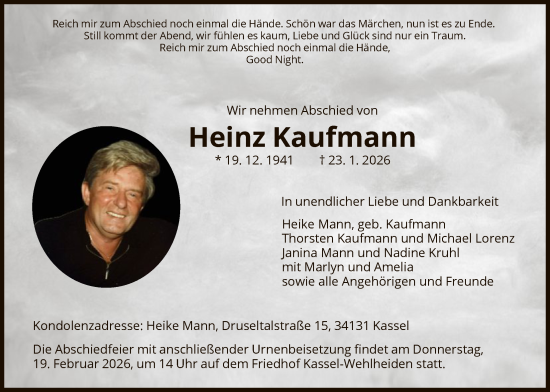 Traueranzeige von Heinz Kaufmann von HNA