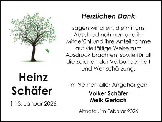Traueranzeige von Heinz Schäfer von HNA