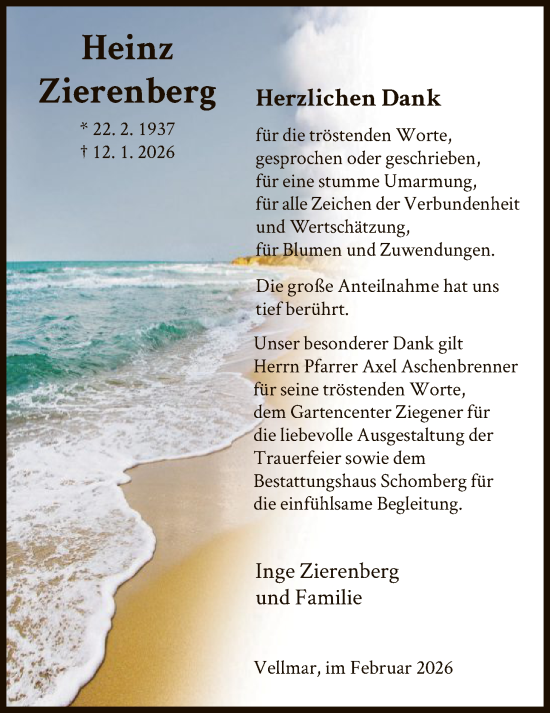 Traueranzeige von Heinz Zierenberg von HNA