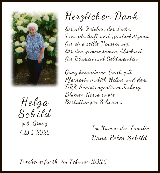 Traueranzeige von Helga Schild von HNA