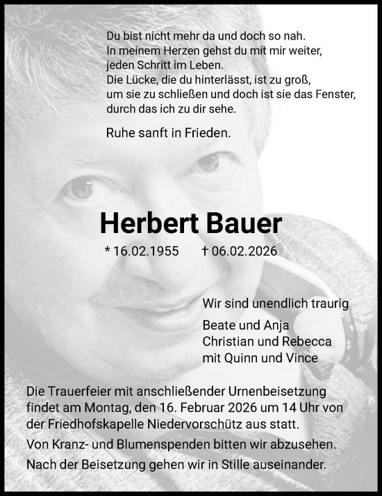 Traueranzeige von Herbert Bauer von HNAHNA