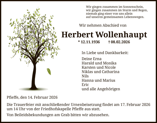 Traueranzeige von Herbert Wollenhaupt von HNA