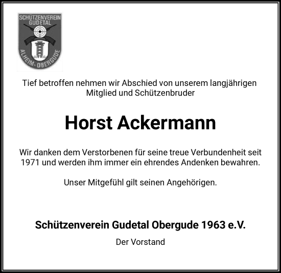 Traueranzeige von Horst Ackermann von HNA