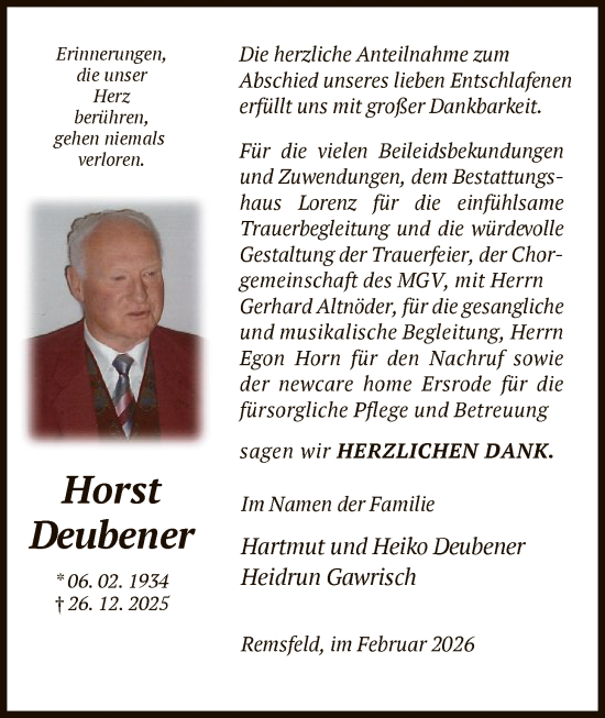 Traueranzeige von Horst Deubener von HNAHNA