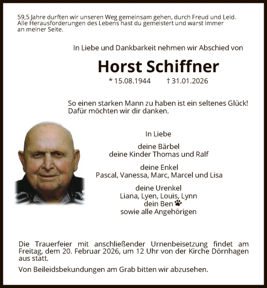 Traueranzeige von Horst Schiffner von HNA