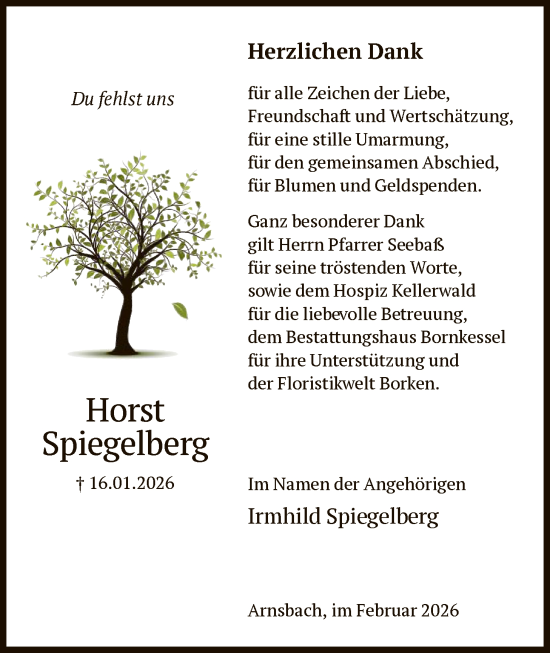 Traueranzeige von Horst Spiegelberg von HNA