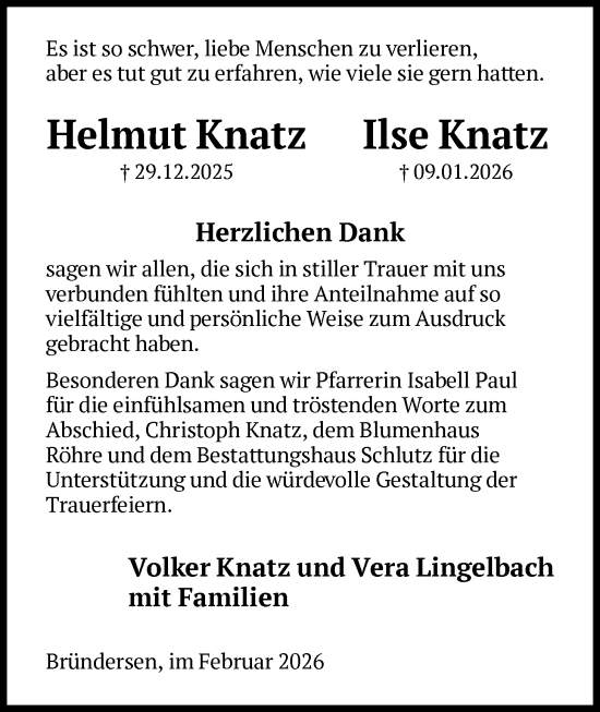 Traueranzeige von Ilse Knatz von HNA
