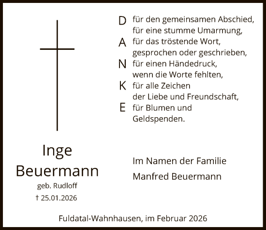 Traueranzeige von Inge Beuermann von HNA