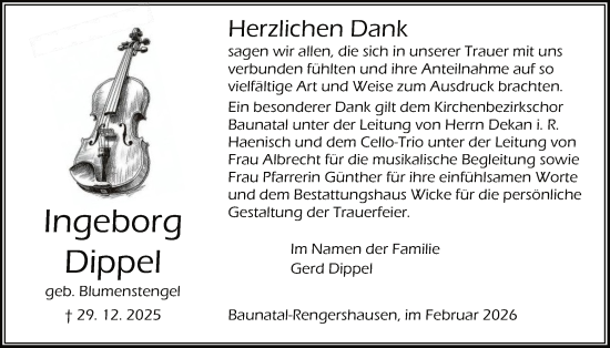 Traueranzeige von Ingeborg Dippel von HNA
