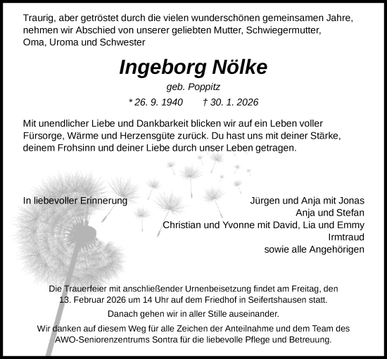 Traueranzeige von Ingeborg Nölke von HNA