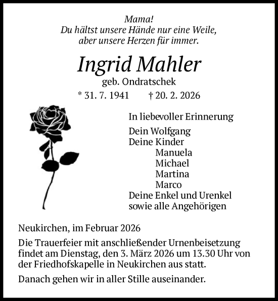 Traueranzeige von Ingrid Mahler von HNA
