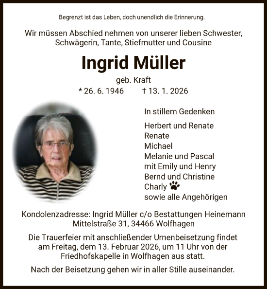 Traueranzeige von Ingrid Müller von HNA