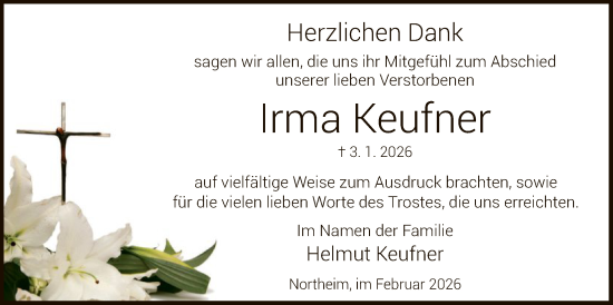 Traueranzeige von Irma Keufner von HNA