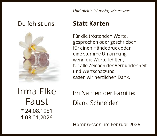 Traueranzeige von Irma Elke Faust von HNHNA