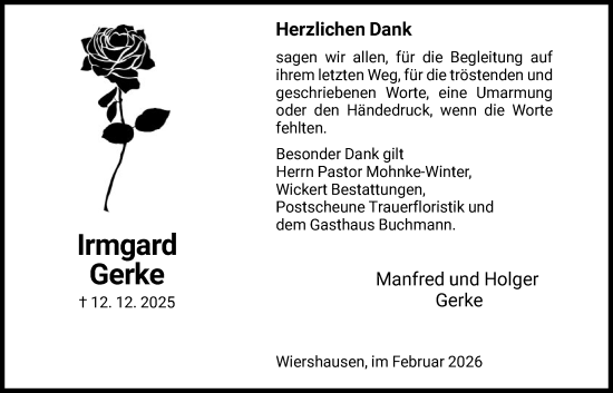 Traueranzeige von Irmgard Gerke von HNA