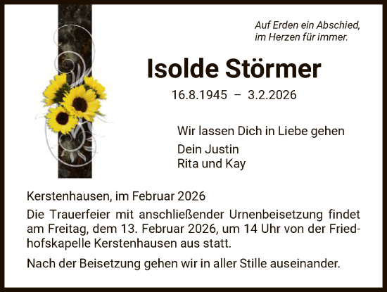 Traueranzeige von Isolde Störmer von HNA