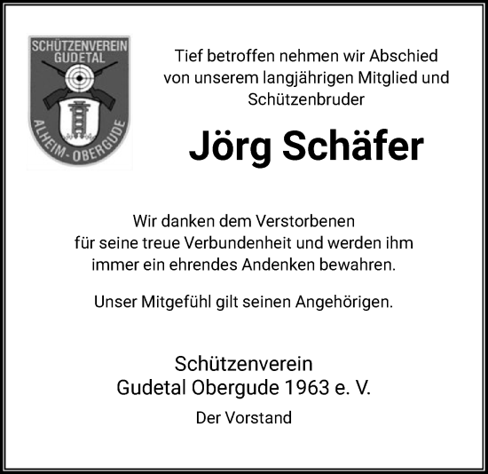 Traueranzeige von Jörg Schäfer von HNA