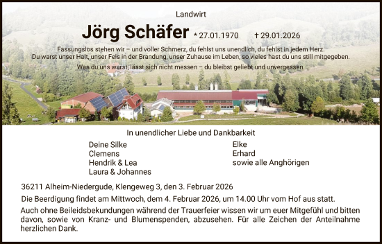 Traueranzeige von Jörg Schäfer von HNAHZWRS