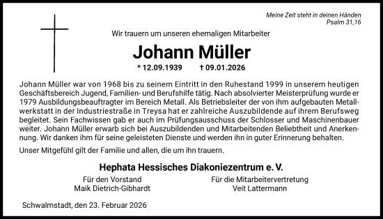Traueranzeige von Johann Müller von HNA