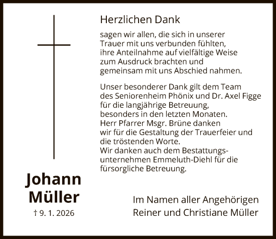 Traueranzeige von Johann Müller von HNA
