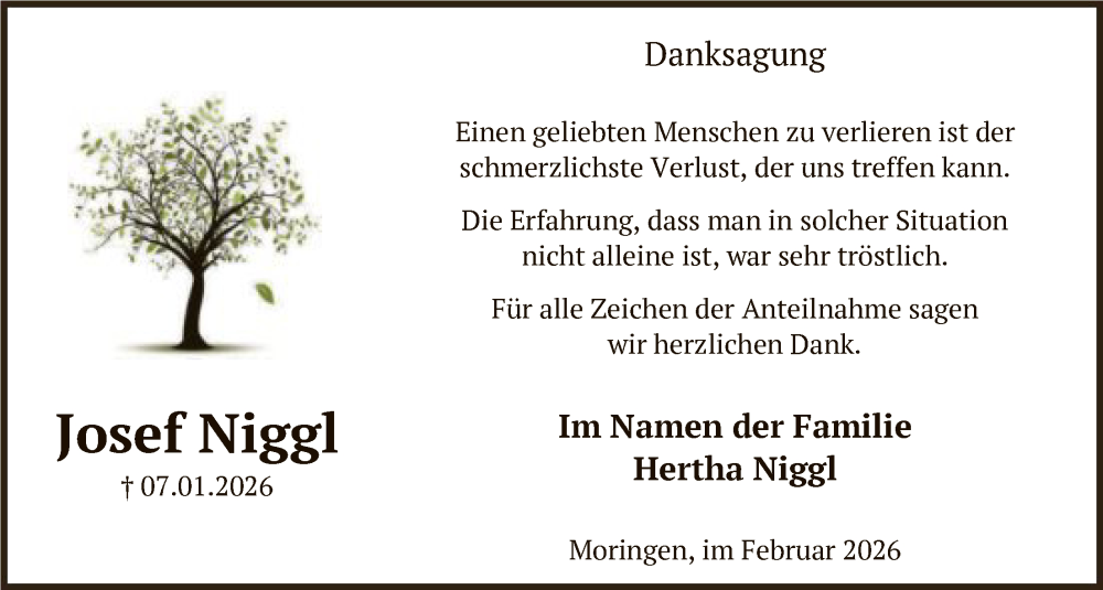  Traueranzeige für Josef Niggl vom 07.02.2026 aus HNA