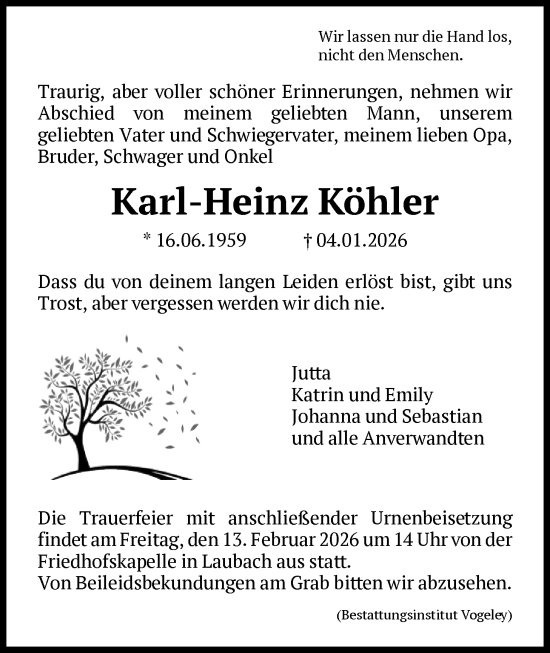 Traueranzeige von Karl-Heinz Köhler von HNA