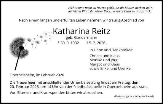Traueranzeige von Katharina Reitz von HNAHNA