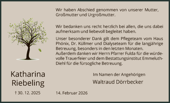 Traueranzeige von Katharina Riebeling von HNA