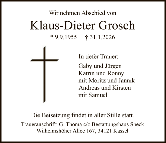 Traueranzeige von Klaus-Dieter Grosch von HNA