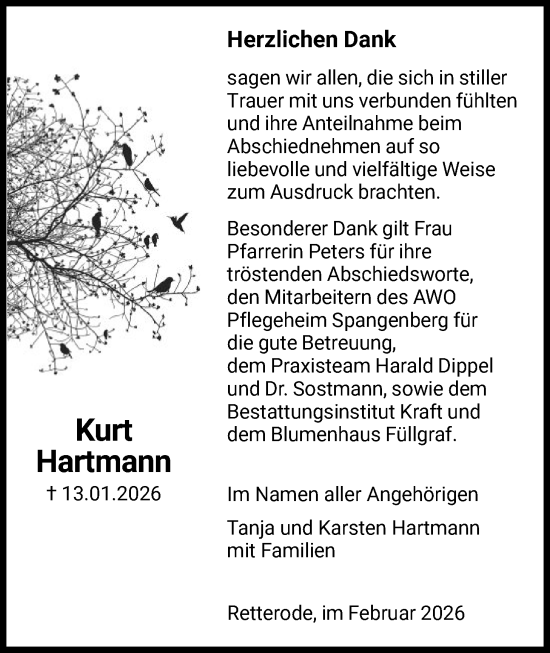 Traueranzeige von Kurt Hartmann von HNA