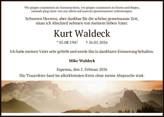 Traueranzeige von Kurt Waldeck von HNA