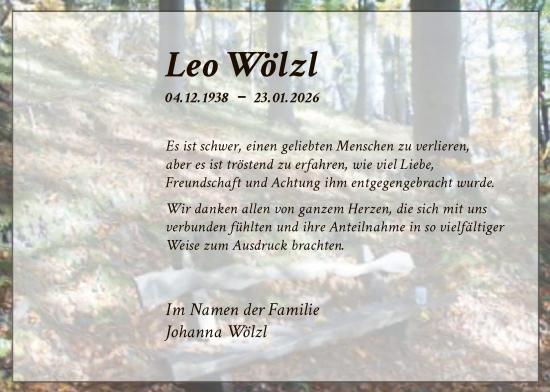 Traueranzeige von Leo Wölzl von HNA