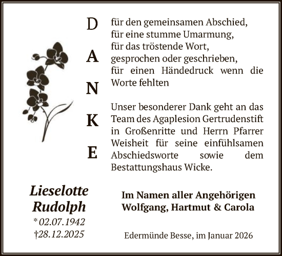 Traueranzeige von Lieselotte Rudolph von HNA