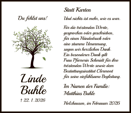 Traueranzeige von Linde Buhle von HNA
