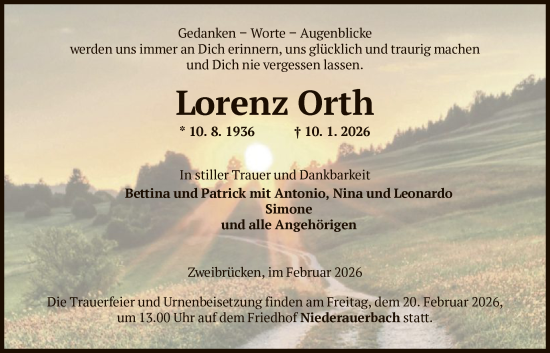 Traueranzeige von Lorenz Orth von HNA