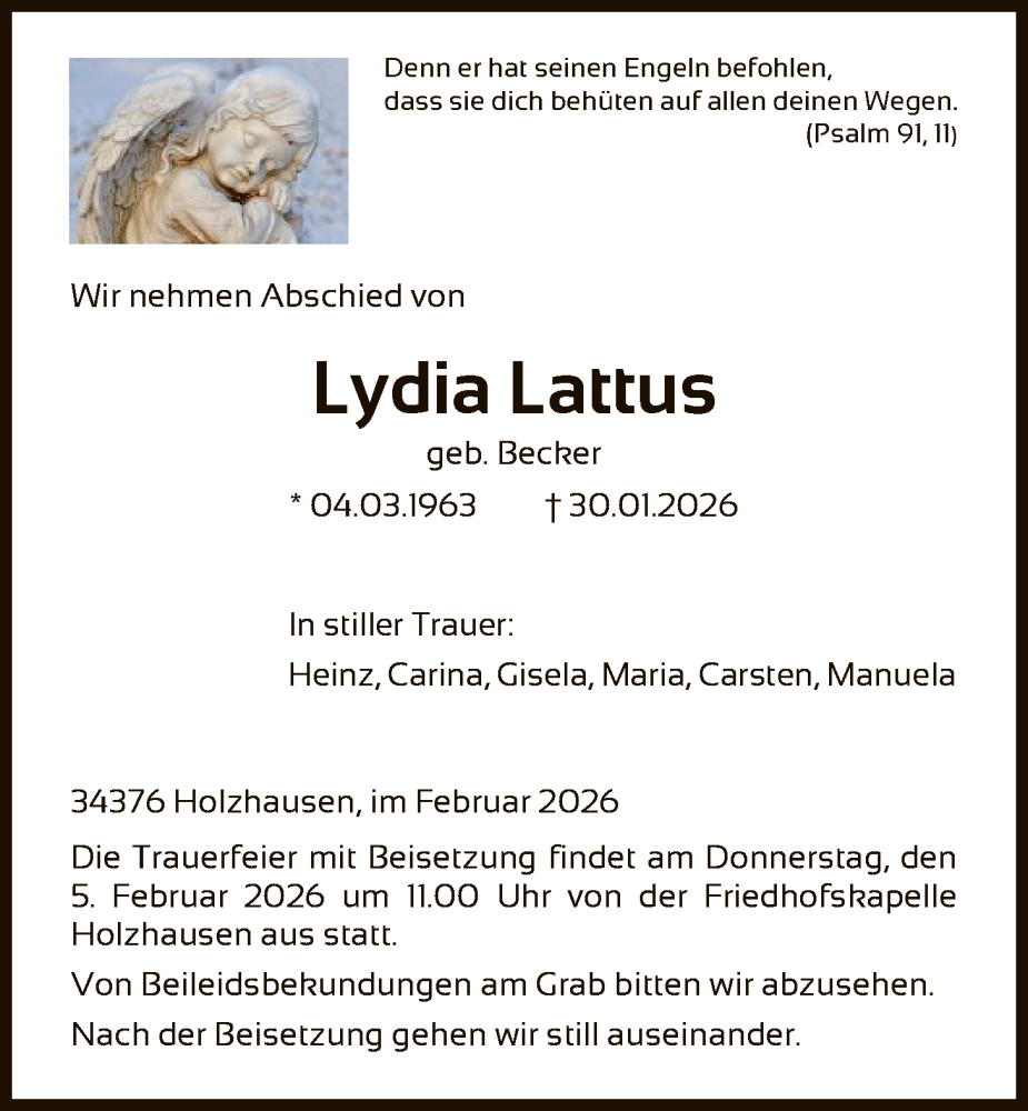  Traueranzeige für Lydia Lattus vom 03.02.2026 aus HNA