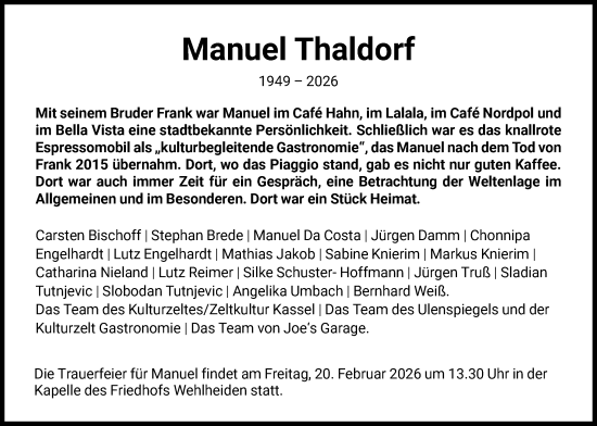 Traueranzeige von Manuel Thaldorf von HNA