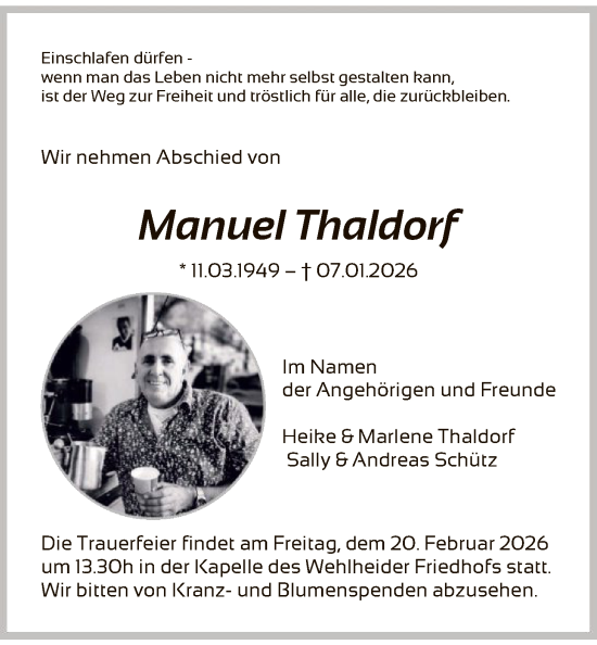 Traueranzeige von Manuel Thaldorf von HNA