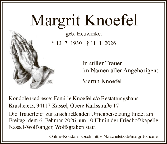 Traueranzeige von Margrit Knoefel von HNA