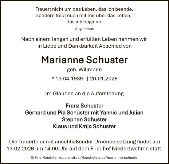 Traueranzeige von Marianne Schuster von HNA