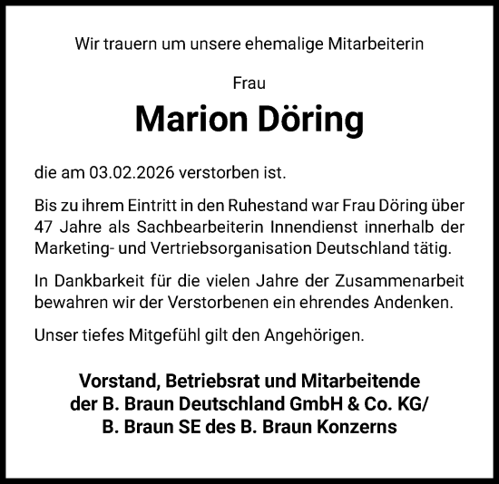 Traueranzeige von Marion Döring von HNA