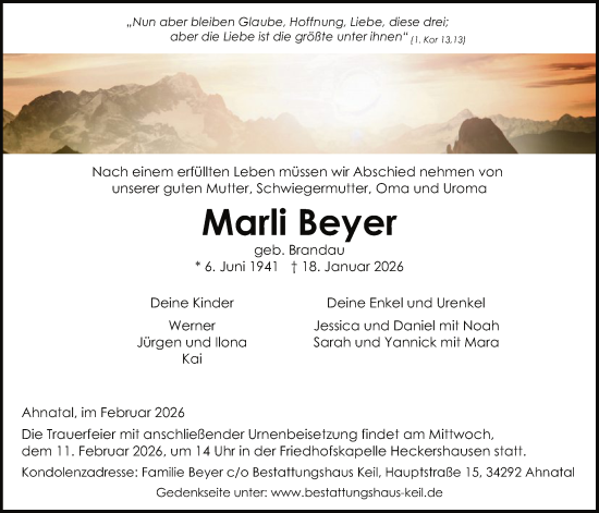 Traueranzeige von Marli Beyer von HNA