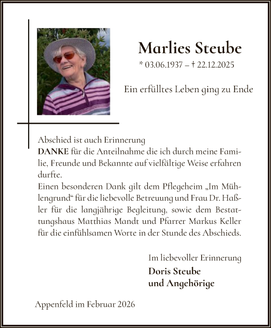 Traueranzeige von Marlies Steube von HNA