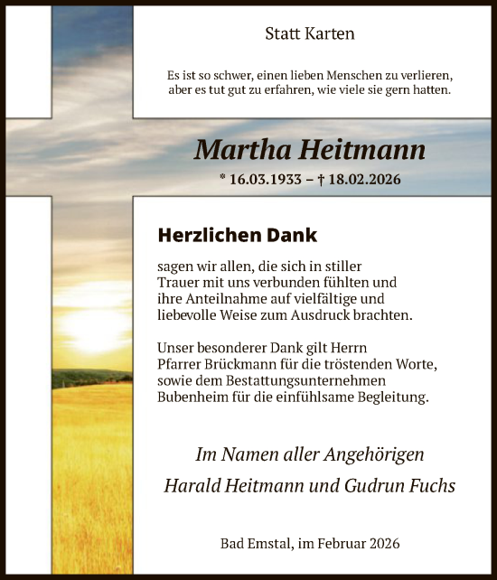Traueranzeige von Martha Heitmann von HNA