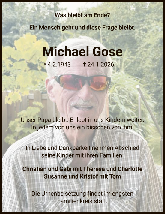 Traueranzeige von Michael Gose von HNA