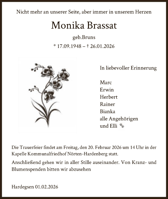 Traueranzeige von Monika Brassat von HNA